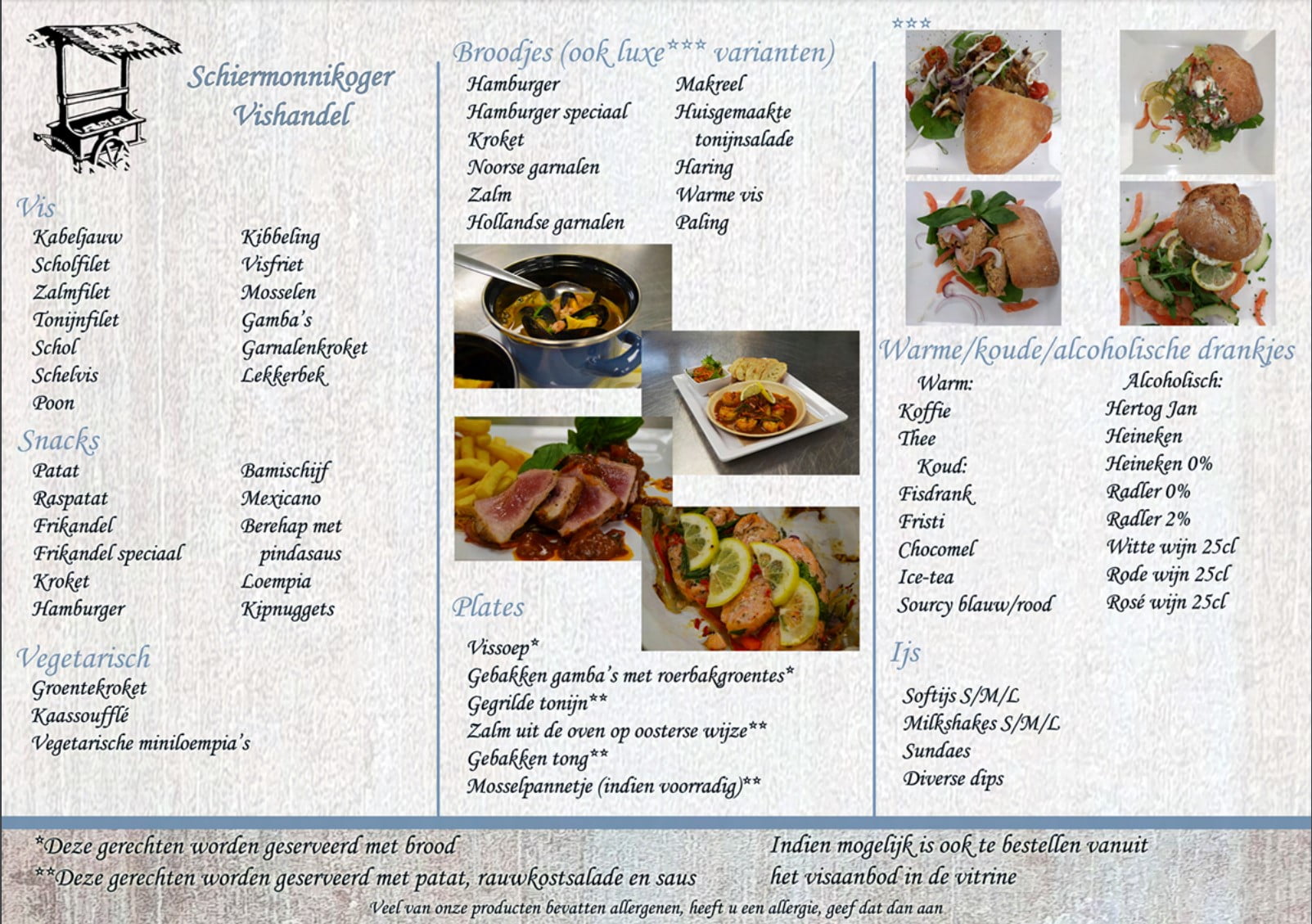 Schiermonnikoog vishandel menu De Schiermonnikoger Vishandel is welbekend onder de toeristen die van ver komen om de lekkernijen te proeven. Verse scholletjes, lekkerbekjes, of een Hollandse haring, bij de Schiermonnikoger Vishandel vind je pure kwaliteit. Onlangs was ik op Schiermonnikoog en ben ik tot drie keer bij de vishandel geweest voor een visje. Ja, zo verslavend werkt kwaliteitsvis. In dit artikel deel ik je mijn ervaring en tips. Schiermonnikoger Vishandel menu – Wat eten we?! De Schiermonnikoger Vishandel heeft door de jaren heen een uitgebreid menu samengesteld met overheerlijke gerechten waar je uit kan kiezen. Douwe en de rest van de crew zorgen voor kwalitatieve maaltijden voor kleine en grote gezelschappen. Hieronder zie je een overzicht met gerechten die zij kunnen bereiden. Opa’s favoriete visje… De geschiedenis met Schiermonnikoog begon niet bij mij. Nee, mijn grootvader kwam al op het eiland. Het was dan ook zijn vaste gewoonte om bij de vishandel van Schiermonnikoog een visje te halen. Hier kwam hij voor zijn lievelingsvisje… Nee, geen kabeljauw of tonijn. Opa was fan van sliptongetjes. De sliptong is de kleinste tongsoort van de familie. Het is een platvis die leeft in de Noordzee. Ze eten met name wormen en kleine schaaldiertjes. De smaak van de sliptong is uniek en zeer gewaardeerd onder visliefhebbers. Het heeft een eigen smaak waardoor het lastig te vergelijken valt. Platvissen hebben vaak een zuivere smaak wat mede door hun dieet komt. Dus de volgende keer dat je op Schiermonnikoog bent, neem een sliptongetje bij de vishandel mee. De klantvriendelijkste visboer van Schiermonnikoog Zelf kom ik al sinds jaar en dag bij de Schiermonnikoger Vishandel. De eigenaar en zijn familie werken hard om de verste vis en lekkerste maaltijden te waarborgen. Ze denken daarnaast goed met je mee. Ik kwam voor sliptongetjes, maar had zelf onderschat hoeveel ik er nodig had. De eigenaar wees mij hierop en adviseerde op vriendelijke toon. Het is echt een voorrecht om winkels te hebben waar mensen nog daadwerkelijk meedenken met de klant. Maar goed, dat even terzijde. Er heerst een klantvriendelijke en gemoedelijke sfeer in de Schiermonnikoger Vishandel. Nog een reden om een bezoekje te plannen (naast de overheerlijke vis natuurlijk). Het ontspannende eilandergevoel De sfeer van de Schiermonnikoger Vishandel is uniek. Wanneer je binnenkomt heerst er rust en gemoedelijkheid. Of er nou 1 persoon of 20 voor je staan, er heerst geen stress. Het komt zoals het komt. Dat is nou net waar je op zit te wachten wanneer je op vakantie bent. Een ontspannende geknetter van vis die bakt… prachtige verse vissen die in de vitrine liggen… Voor de visliefhebber is het een heerlijke ervaring. Locatie van de viswinkel op Schiermonnikoog Je vindt de Schiermonnikoger Vishandel vlakbij de Watertoren en het fietsenverhuur. Hierdoor is het zeer aantrekkelijk om na een lange fietstocht een heerlijk visje met friet te eten. Geen fan van friet? De vishandel op Schiermonnikoog heeft ook goede kroketten en frikandellen. De vishandel heeft een mooi en ruim terras waar je kunt zitten. Ook is het een aanrader om een ijsje in de zomer te komen eten bij Schiermonnikoger Vishandel. Ze hebben voortreffelijke softijs! Contactgegevens Adres: Noorderstreek 38 A Postcode: 9166 NR, Schiermonnikoog Tel: 0519 531 743 E-mail: vishandel.schier@knid.nl Wat zijn de openingstijden van de Vishandel Schiermonnikoog? • Woensdag tot en met donderdag van 14:00 tot 19 uur geopend • Vrijdag tot en met zondag van 12:00 tot 19:00 geopend • Maandag en dinsdag gesloten Na de Schiermonnikoger Vishandel, lees deze artikelen Nu je weet waar je je vis moet halen op Schiermonnikoog, is het tijd om meer inspiratie op te doen. Met onze artikelen vind je de beste vakantiehuisjes, hotels, restaurants, en meer. Wat dacht je van de volgende artikelen? • Vlieland activiteiten • Overnachten op Schiermonnikoog • Leukste vakantiehuisjes op Schier • Resort Schierduin • Soepboer fietsverhuur En dan zie ik graag op Schiermonnikoog!