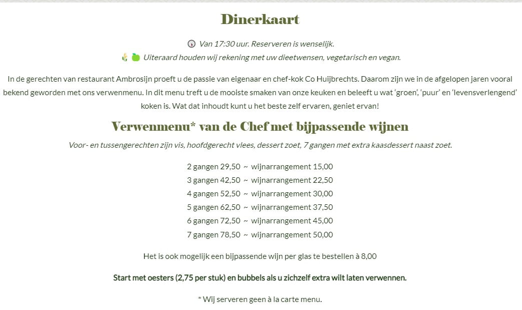 Menu Ambrosijn Schiermonnikoog