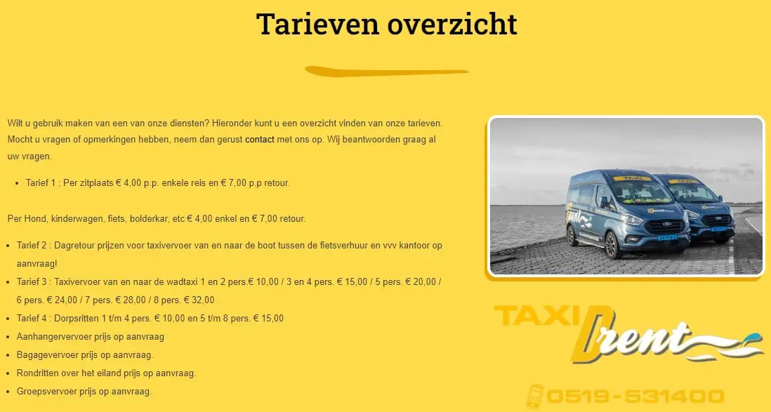 Tarieven taxi drent schiermonnikoog Tarieven taxi drent schiermonnikoog