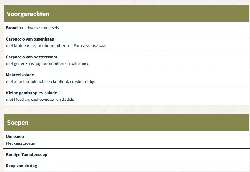 hotel duinzicht menukaart hotel duinzicht menukaart