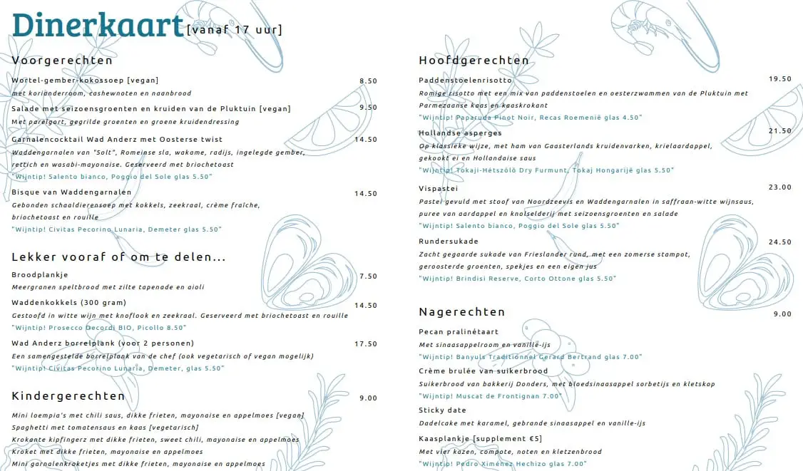 menu Wad Anderz schiermonnikoog menu Wad Anderz schiermonnikoog