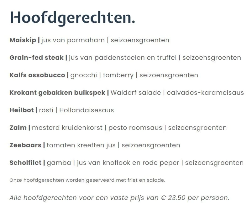 Brakzand menukaart Brakzand menukaart