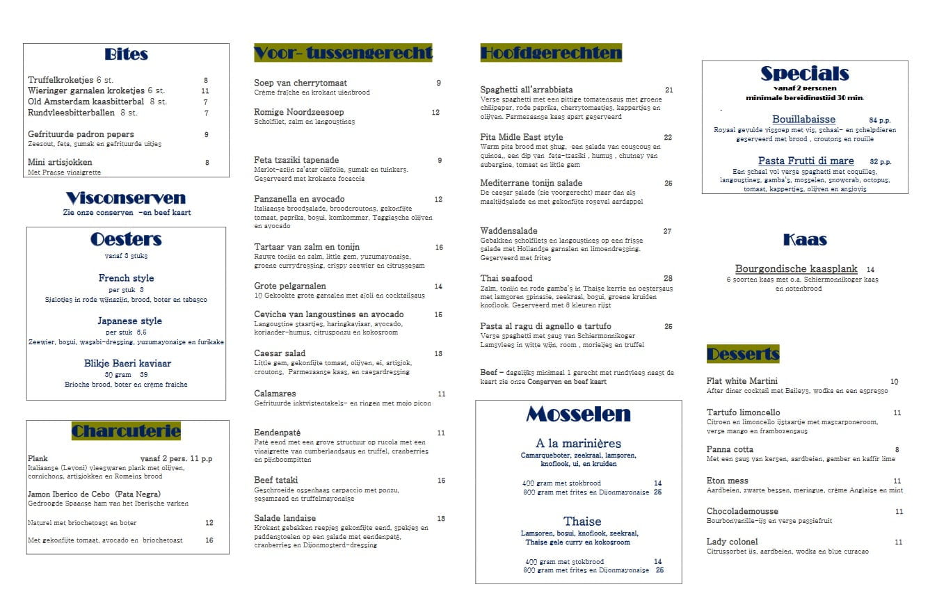dinerkaart de 4 dames schiermonnikoog