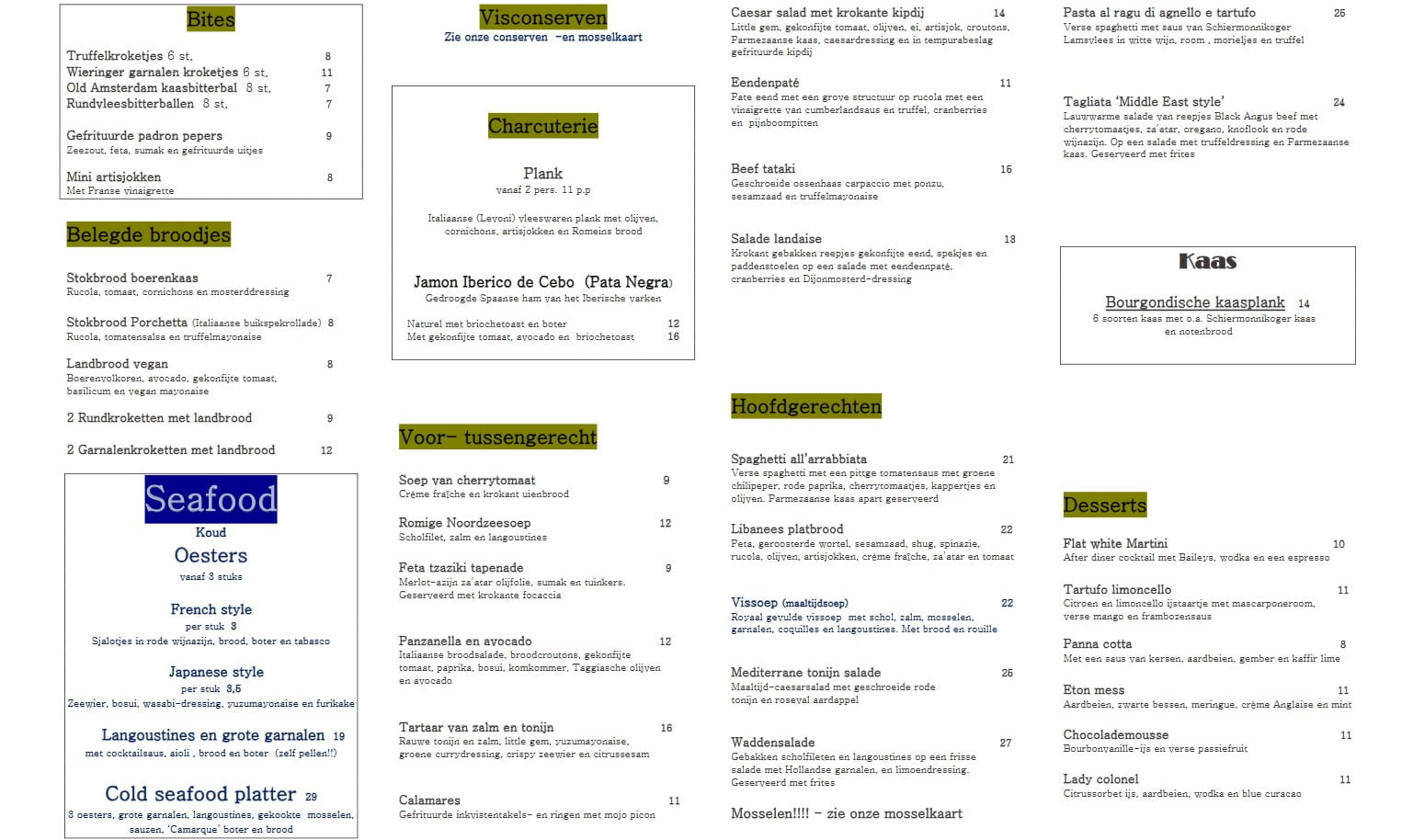 lunchkaart de 4 dames